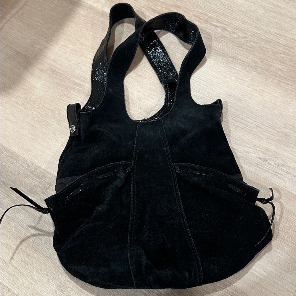 Lucky Brand Black suede patent Hobo Bag tote bag purse